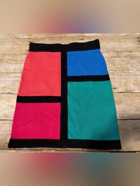 Forever 21 Colorblock Midi Skirt in Coral, Pink, Blue & Teal